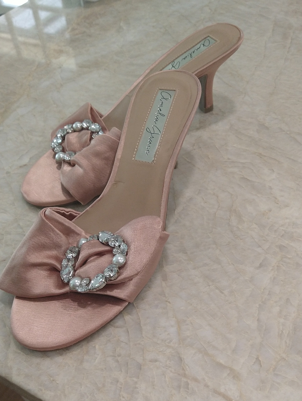 Pink Satin Heeled 3 Inch Kitten Heel Slide Sandals Sz 9